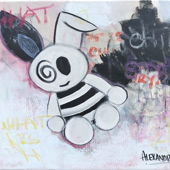 Rebel Bunny Acrylic Painting - Colorful, Expressionist Painting - Picture 3 of 5